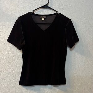 Henri Bendel Classic Brown Velour V-Neck Women's Top